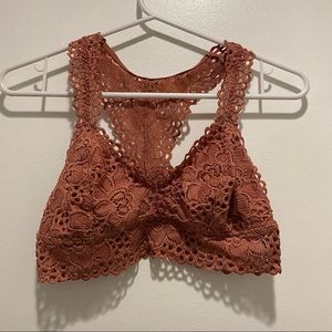 Aerie | Brown Lace Crochet Racerback V-Neck Pullover Bralette, S